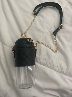 Black Quilted Crossbody Bottle Bag with Gold Chain